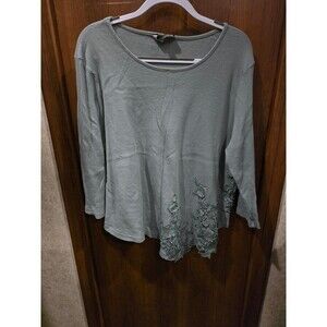 Suzanne Betro Waffled Olive Green Top Sz 3X